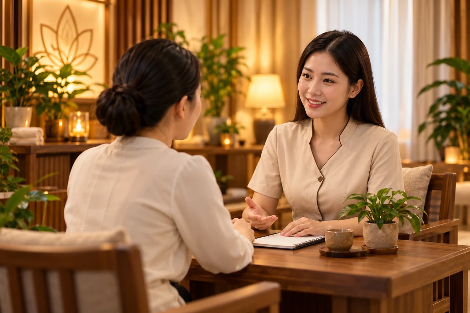 Nhân viên lắng nghe và tư vấn nhu cầu chăm sóc