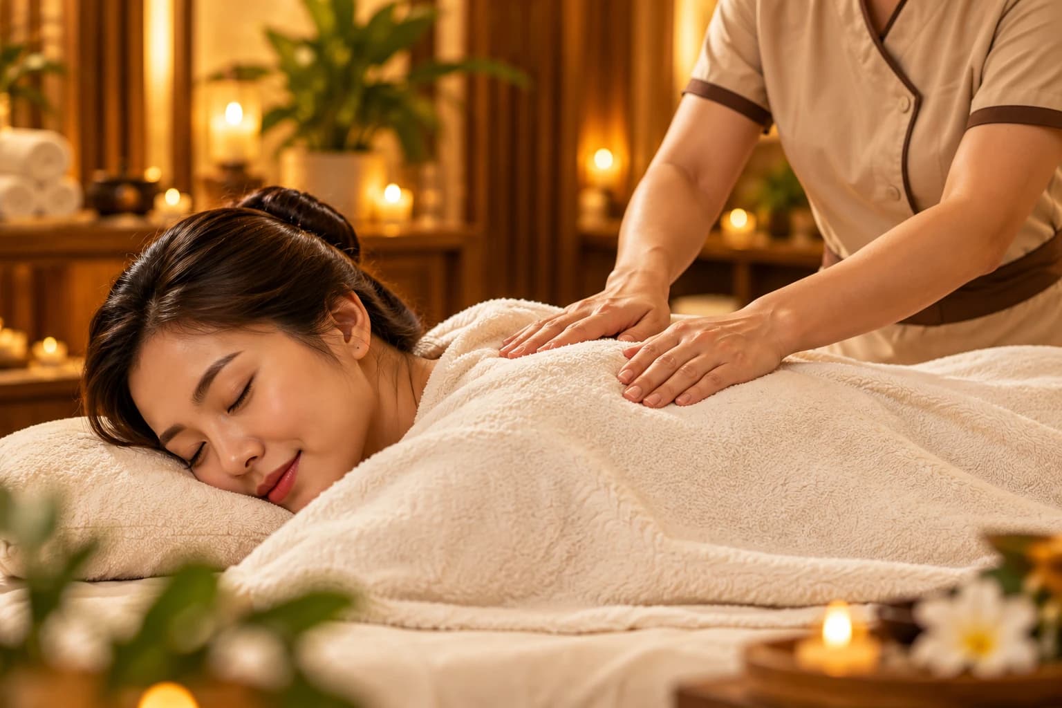 Chăm sóc massage body trong không gian ấm áp